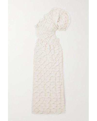 Chloé Asymmetrische Robe Aus Einer Seidenmischung Mit Rüschen Und Cut-out - Weiß