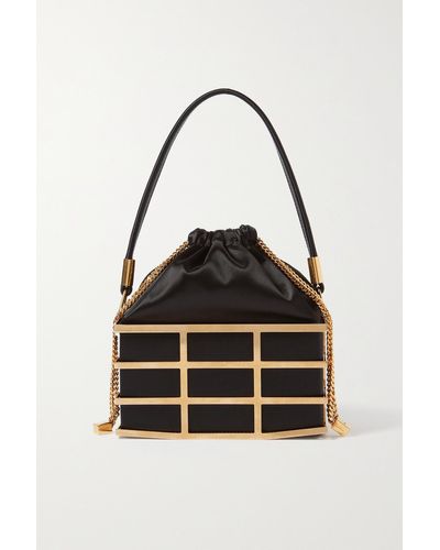 Saint Laurent Cage Minaudiere Tote Aus Goldfarbenem Metall Und Satin - Schwarz