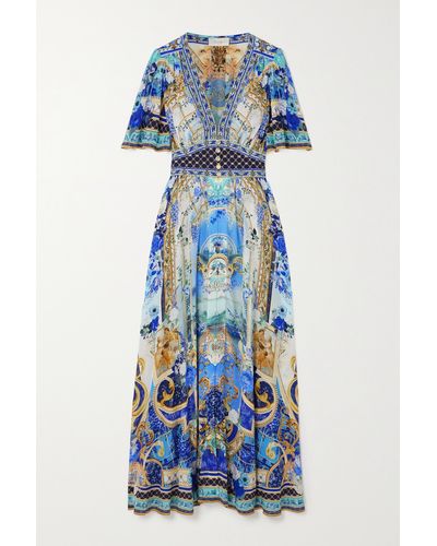 Camilla Crystal-embellished Printed Silk-crepe Maxi Dress - Blue