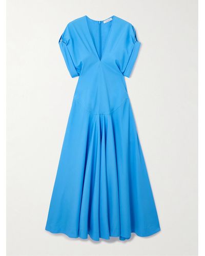 Ferragamo Robe Midi En Popeline De Coton - Bleu