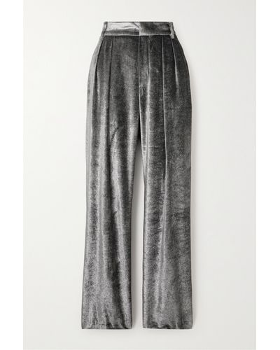 Brunello Cucinelli Pleated Metallic Velvet Straight-leg Trousers - Grey