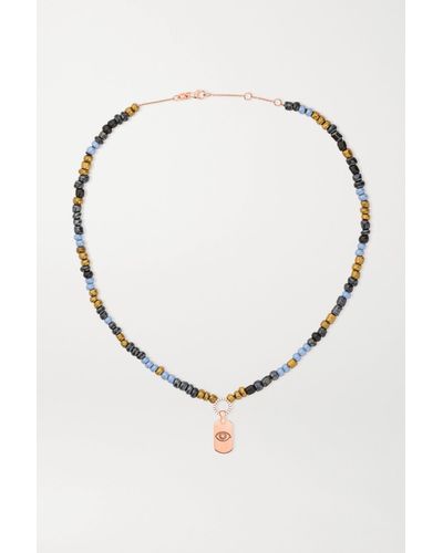 Diane Kordas Evil Eye 14-karat Rose Gold, Bead And Diamond Necklace - Blue