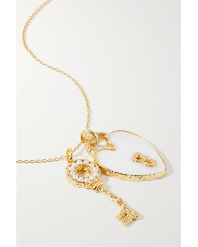 Pacharee Heart & Lock Vergoldete Kette Mit Perlen Und Detail Aus Perlmutt - Mettallic
