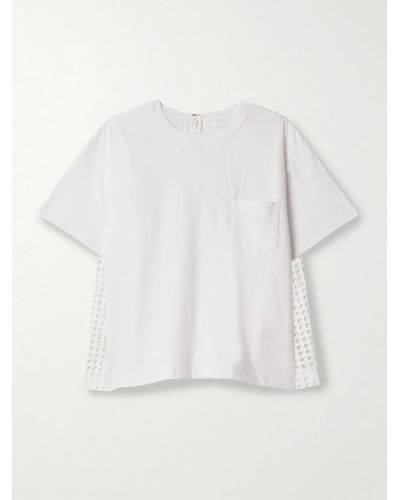 Sacai Panelled Cotton-jersey And Broderie Anglaise T-shirt - White