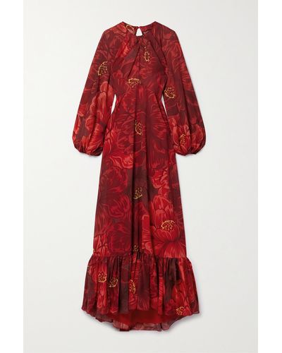 La DoubleJ Eve Floral-print Chiffon Maxi Dress - Red