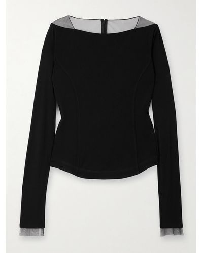 Helmut Lang Mesh-trimmed Jersey Top - Black