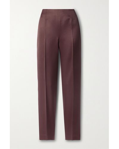 Gabriela Hearst Masto Organic Wool And Silk-blend Satin Tapered Trousers - Purple