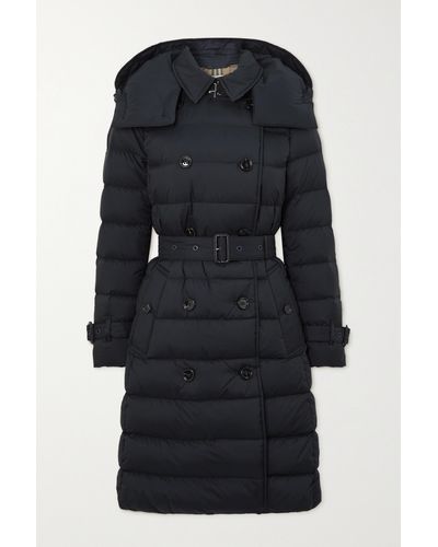 Burberry Hooded Double-breasted Quilted Shell Down Coat - Black