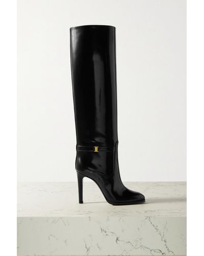 Saint Laurent Diane Buckled Glossed-leather Knee Boots - Black