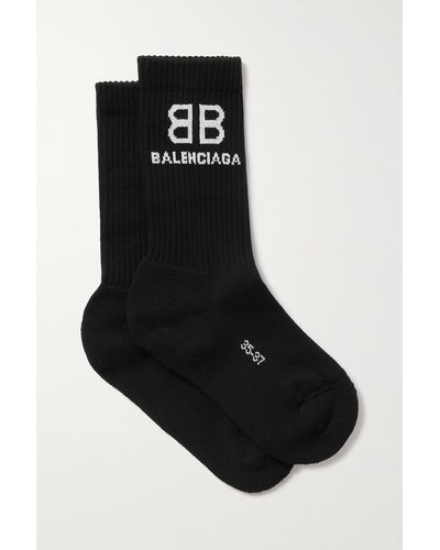 Balenciaga Tennis Socken Aus Einer Gerippten Baumwollmischung Mit Intarsienmotiven - Schwarz