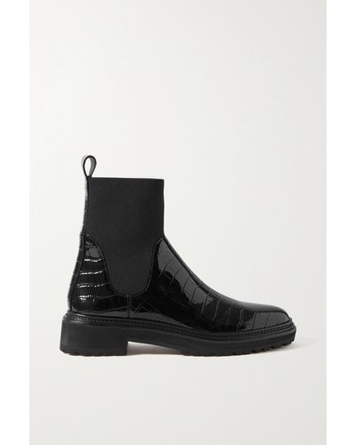 Loeffler Randall Bridget Croc-effect Patent-leather Chelsea Boots - Black