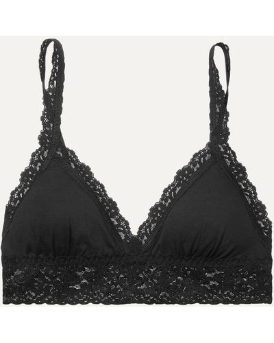 Hanky Panky + Net Sustain Signature Lace-trimmed Stretch Organic Cotton Padded Soft-cup Bra - Black