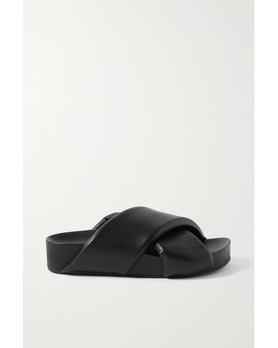 Jil Sander Women Leather Padded Slides Sandals - Black