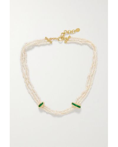 Pacharee Prado Gold-plated, Pearl And Emerald Choker - Natural