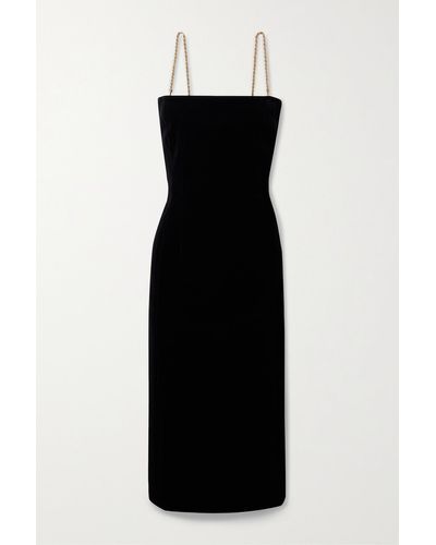 Ferragamo Chain-embellished Cotton-blend Velvet Midi Dress - Black