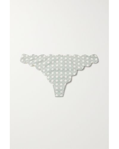 Marysia Swim North Reversible Scalloped Printed Seersucker Bikini Briefs - White