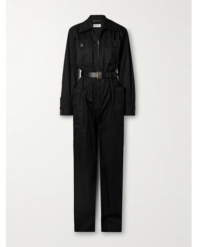 Saint Laurent Belted Cotton-twill Jumpsuit - Black