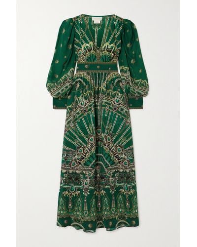 Camilla Embellished Printed Silk-crepe Maxi Dress - Green