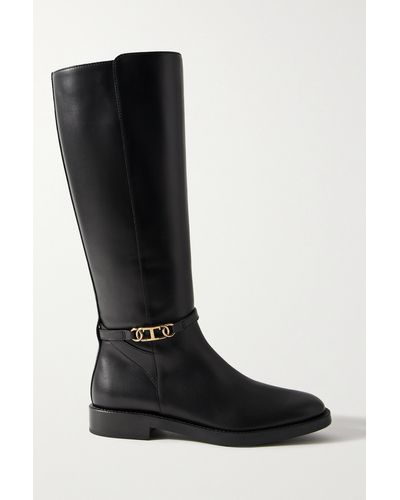 Tod's Embellished Leather Knee Boots - Black