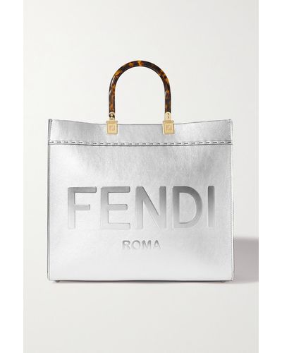 Fendi Sunshine Shopper Tote Aus Metallic-leder Mit Logoprägung - Mettallic
