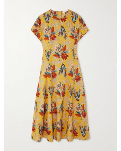 Ulla Johnson Devon Floral-print Cotton-poplin Midi Dress - Yellow