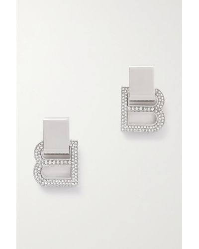 Balenciaga Hourglass Silberfarbene Ohrringe Mit Kristallen - Weiß