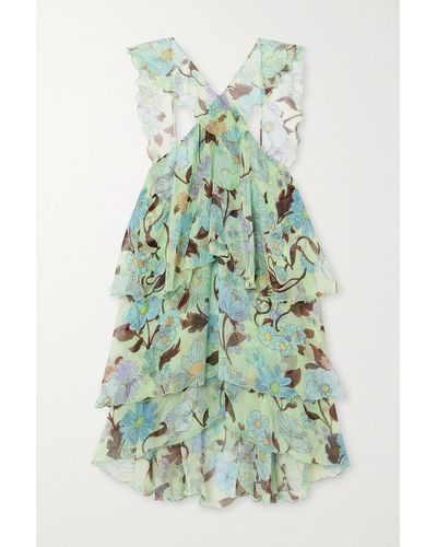 Stella McCartney Ruffled Floral-print Halterneck Silk-chiffon Mini Dress - Green
