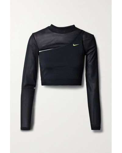 Nike Cropped Cutout Stretch-mesh And Dri-fit Top - Blue