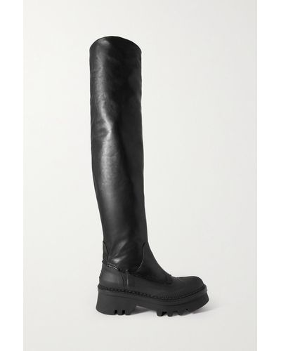 Chloé Raina Tpu-trimmed Leather Platform Knee Boots - Black