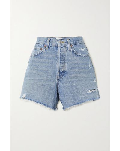 Agolde Long Parker Distressed Organic Denim Shorts - Blue