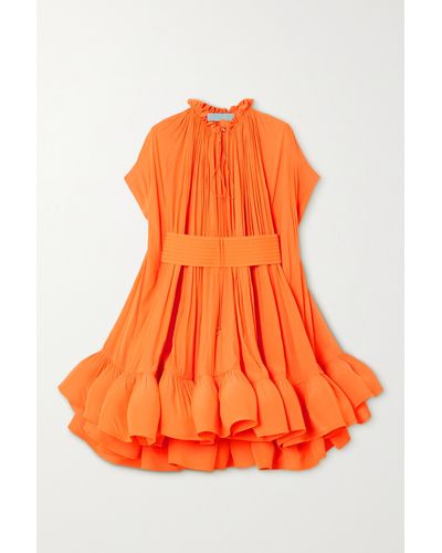 Lanvin Cape-effect Belted Charmeuse Mini Dress - Orange