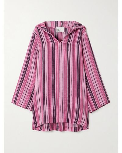 Lisa Marie Fernandez + Net Sustain Strandkleid Aus Einer Gestreiften Leinenmischung Mit Kapuze - Pink