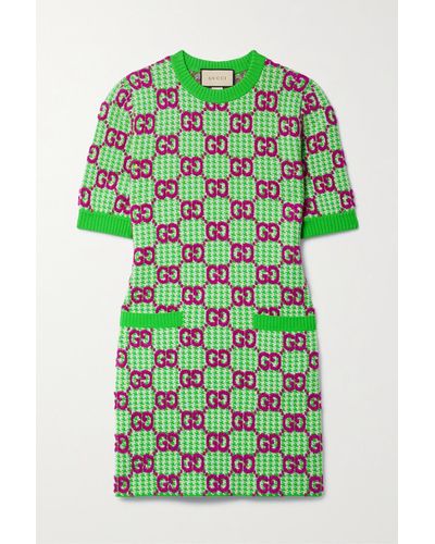 Gucci Kleid Aus Wolle Mit GG Und Hahnentrittmuster - Mehrfarbig