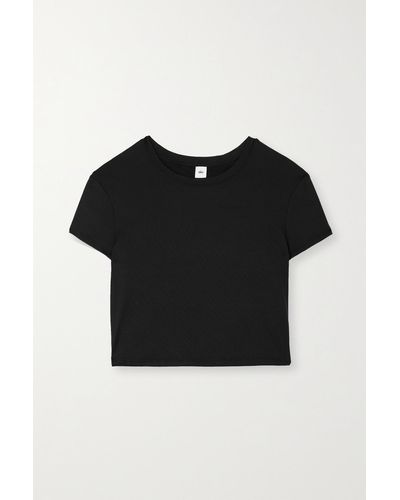 Ribbed Cropped Savvy Short Sleeve Top in Black by Alo Yoga