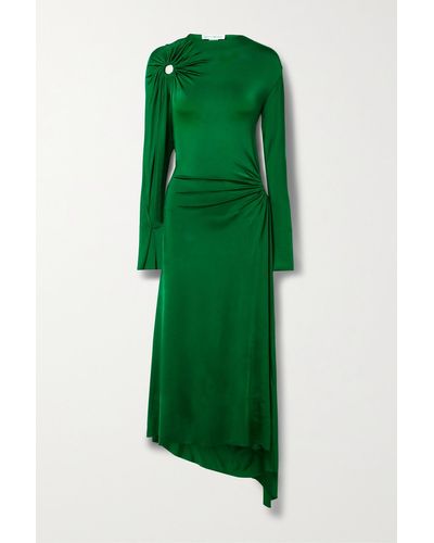 Victoria Beckham Asymmetric Cutout Gathered Glossed-jersey Dress - Green
