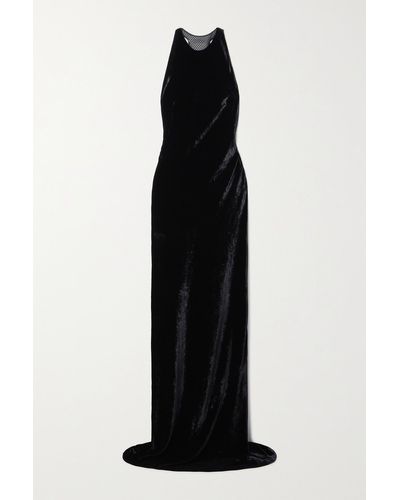 Ralph Lauren Collection Nadege Embellished Mesh-trimmed Velvet Gown - Black