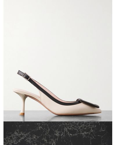 Roger Vivier Viv In The City Two-tone Leather Point-toe Slingback Court Shoes - Natural