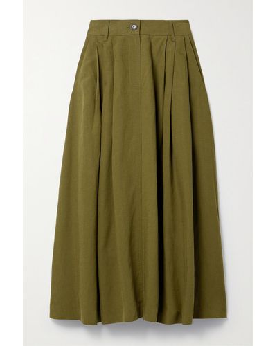 Mara Hoffman +net Sustain Tulay Pleated Tm Lyocell And Linen-blend Midi Skirt - Green
