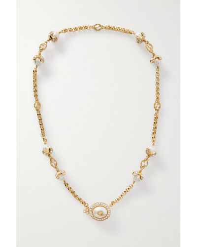 Gucci Gold-tone, Crystal And Faux Pearl Necklace - White