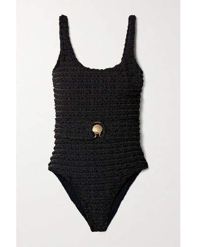 PATBO Belted Metallic Ribbed-knit Swimsuit - Black