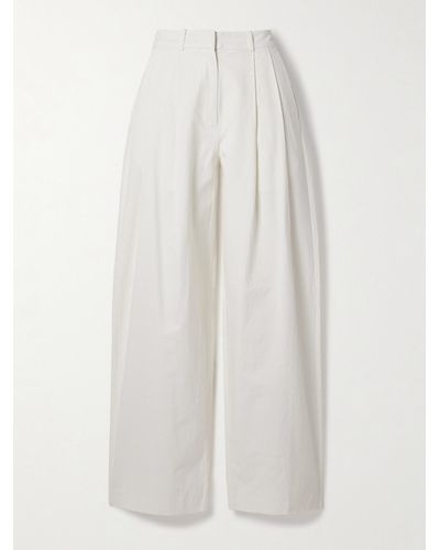 PROENZA SCHOULER WHITE LABEL Pantalon Large En Coton Et Chanvre Mélangés Froissés À Plis Amber - Blanc