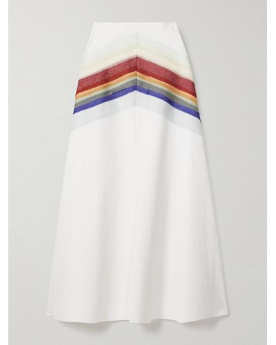 Rosie Assoulin Striped Silk-organza And Cotton-poplin Midi Skirt - White