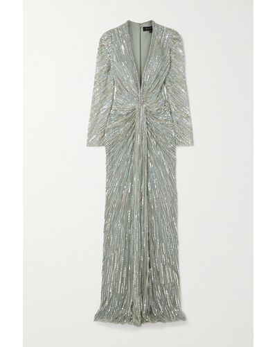Jenny Packham Sequin-embellished Darcy Gown - Grey