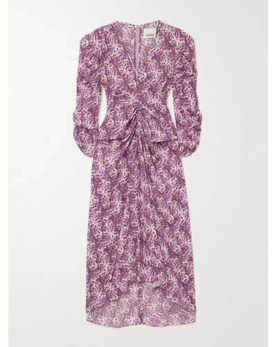 Isabel Marant Albini Gathered Printed Silk-blend Midi Dress - Purple