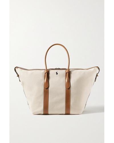 Polo Ralph Lauren Extra Large Bellport Leather-trimmed Embroidered Canvas Tote - Natural