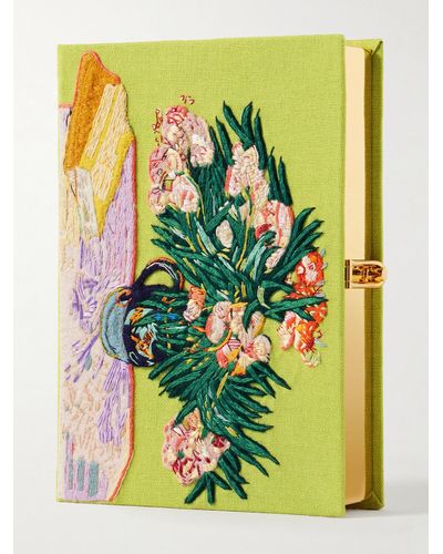 Olympia Le-Tan Van Gogh Oleanders Embroidered Appliquéd Canvas Clutch - Green