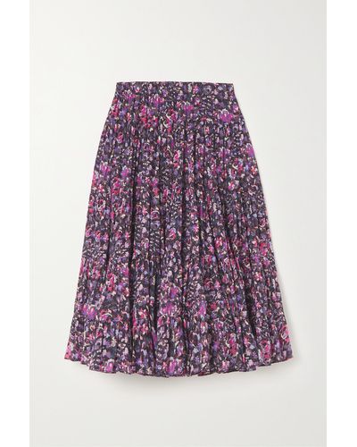 MARANT ETOILE Elfa Tiered Pleated Printed Cotton-poplin Midi Skirt - Purple