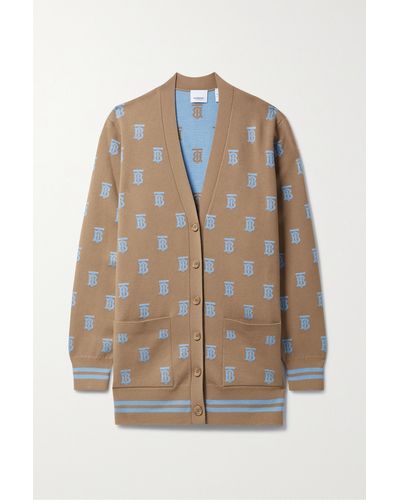 Burberry Oversized Jacquard-knit Wool-blend Cardigan - Natural