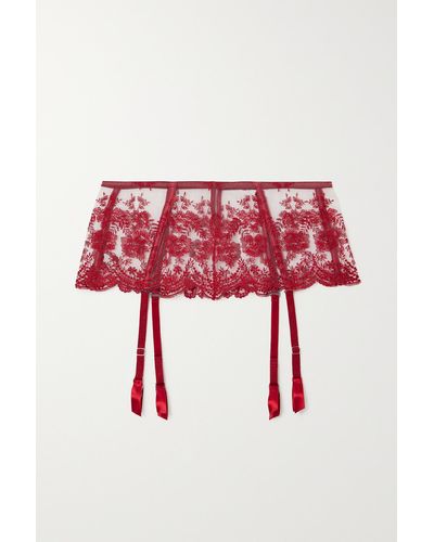 I.D Sarrieri Porte-jarretelles En Tulle Brodé Et En Satin Tuscan Holiday - Rouge