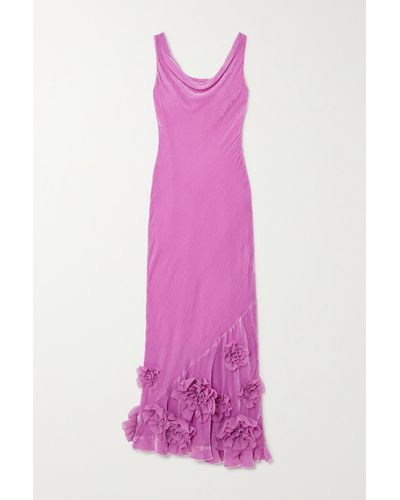 Saloni Asher Draped Appliquéd Velvet Midi Dress - Pink